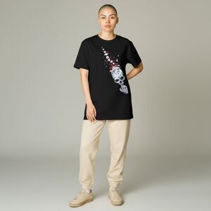 SHEIN Solid Black Graphic Rock Love Kills Skulls Short Sleeve Cotton T shirt L